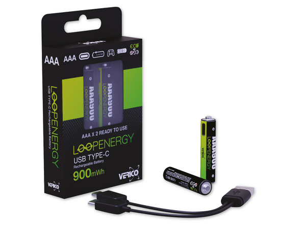 VERICO Li-Ion-Akku Loop Energy AAA, mit USB-C Buchse, 2er Pack - Produktbild 2