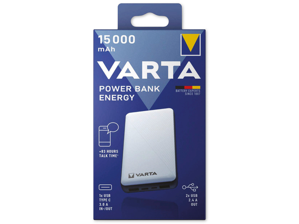 VARTA Energy USB-Powerbank 15000, 15.000mAh, 2xUSB-A, 1xUSB-C, 1xMicro - Produktbild 2