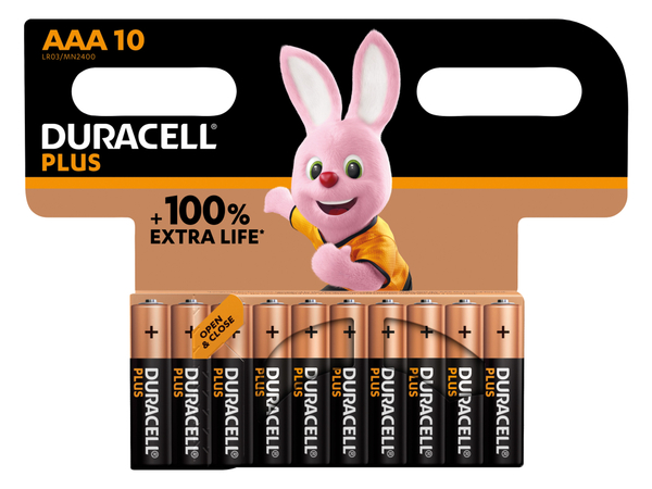 DURACELL Batterie Alkaline, Micro, AAA, LR03, 1,5V, Plus, Extra Life, 10 Stück - Produktbild 2