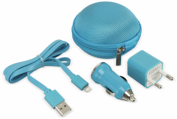USB-Ladeset SOUNDLOGIC, Netz-/KFZ, blau
