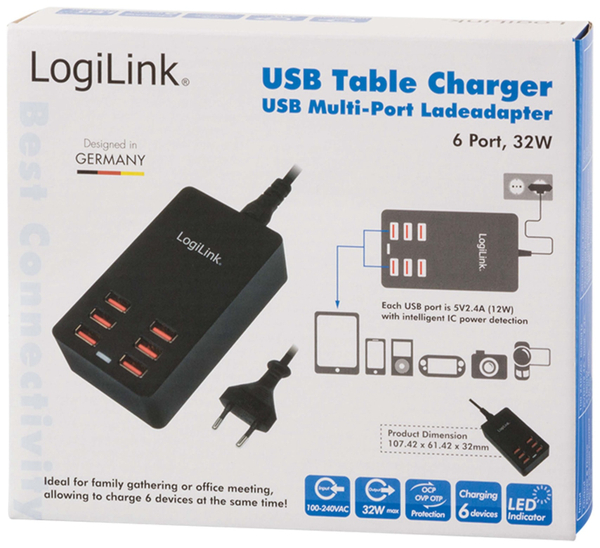 LOGILINK USB-Lader, PA0139, 6-fach, 32W, Tischgerät - Produktbild 5