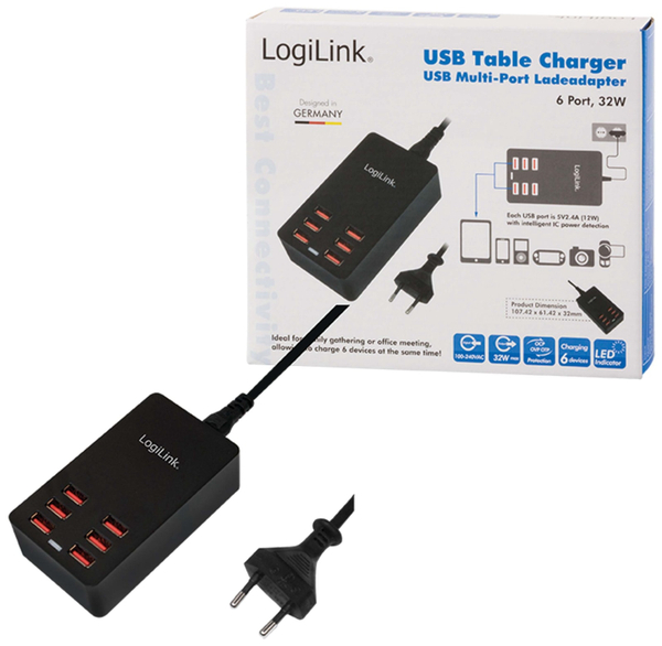 LOGILINK USB-Lader, PA0139, 6-fach, 32W, Tischgerät - Produktbild 6