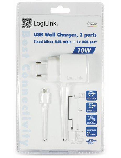 LOGILINK USB-Lader PA0146W, 2-fach, 10,5 W, USB, Micro-USB, weiß - Produktbild 3