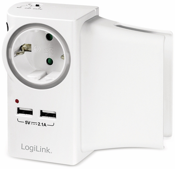 LogiLink USB-Lader, PA0165, Schutzkontaktbuche 2-fach, 2,1A, mit Nachtlicht
