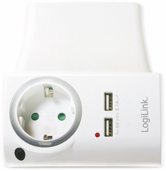 LogiLink USB-Lader, PA0165, Schutzkontaktbuche 2-fach, 2,1A, mit Nachtlicht - Produktbild 2