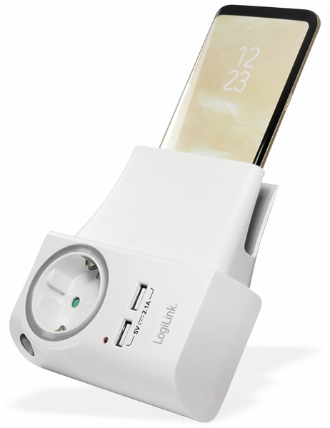 LogiLink USB-Lader, PA0165, Schutzkontaktbuche 2-fach, 2,1A, mit Nachtlicht - Produktbild 4