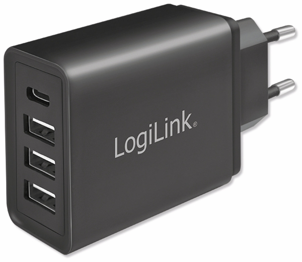 LOGILINK USB-Lader PA0221, 4-fach, 27 W, 3xUSB-A, 1xUSB-C, schwarz