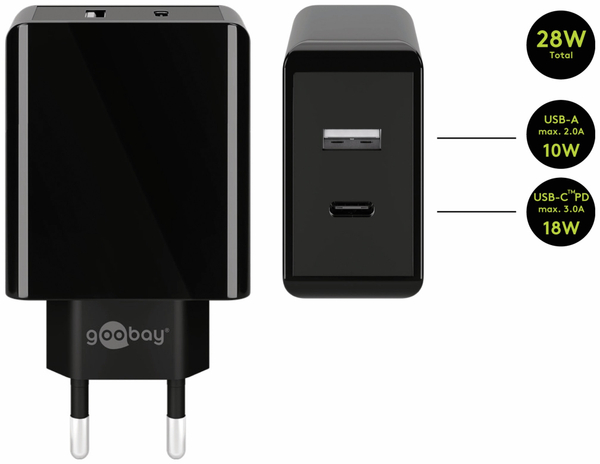 GOOBAY USB-Lader 44960, 2-fach, 2+3 A, 28 W, schwarz - Produktbild 4