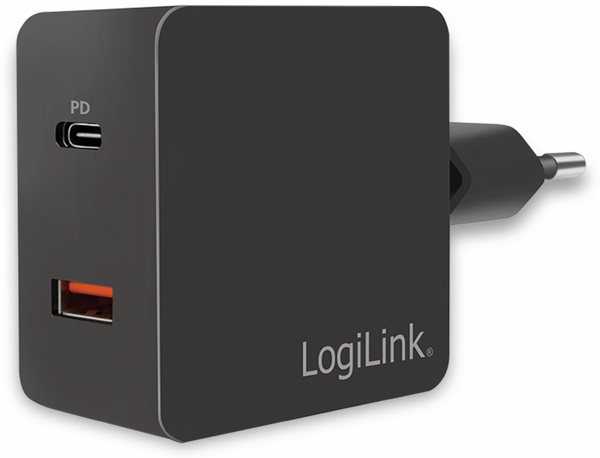 LOGILINK USB-Lader PA0220, 2-fach, 18 W, 1x USB-C PD, 1x USB-A QC, schwarz