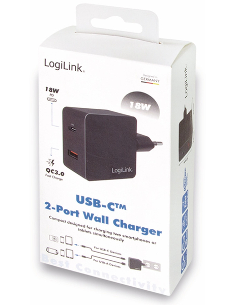 LOGILINK USB-Lader PA0220, 2-fach, 18 W, 1x USB-C PD, 1x USB-A QC, schwarz - Produktbild 6