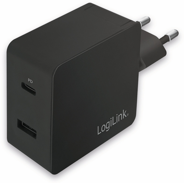 LogiLink USB-Lader PA0219, 2-fach, 40 W, 1xUSB-A, 1xUSB-C, schwarz