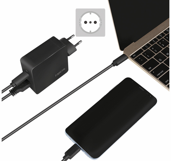 LogiLink USB-Lader PA0219, 2-fach, 40 W, 1xUSB-A, 1xUSB-C, schwarz - Produktbild 4
