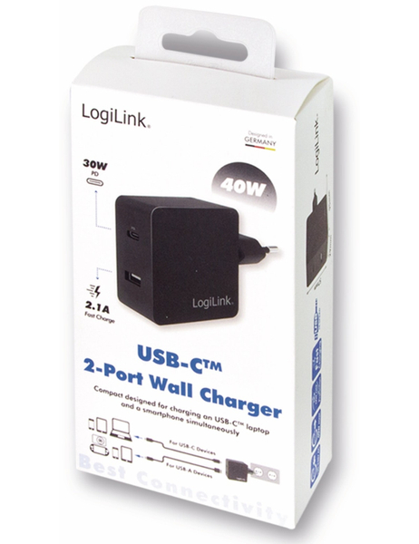 LogiLink USB-Lader PA0219, 2-fach, 40 W, 1xUSB-A, 1xUSB-C, schwarz - Produktbild 5
