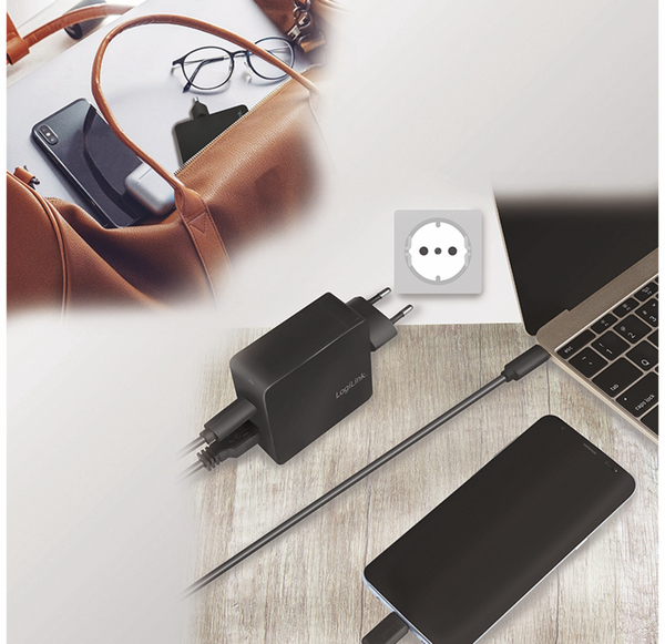 LOGILINK USB-Lader PA0212, 2-fach, 45 W, 1xUSB-A, 1xUSB-C, schwarz - Produktbild 4