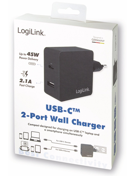 LOGILINK USB-Lader PA0212, 2-fach, 45 W, 1xUSB-A, 1xUSB-C, schwarz - Produktbild 5