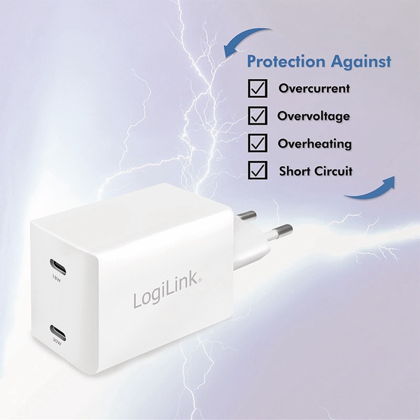 LOGILINK USB-Lader PA0231, 2-fach, 48 W, 2xUSB-C, GaN-Technologie, weiß - Produktbild 6