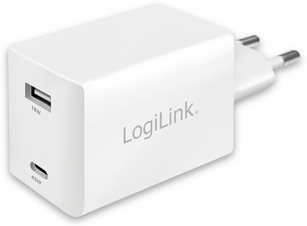 LogiLink USB-Lader PA0230, 2-fach, 48 W, 1xUSB-A, 1xUSB-C, GaN, weiß