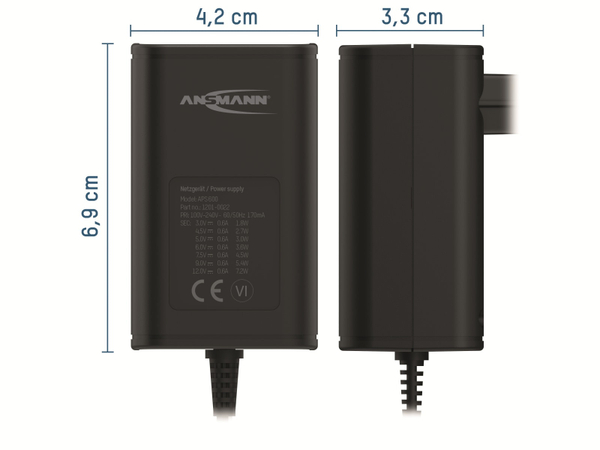 ANSMANN Universal-Netzteil APS 600, 7,2W, Ladestrom max. 0,6A, 3-12V- - Produktbild 7
