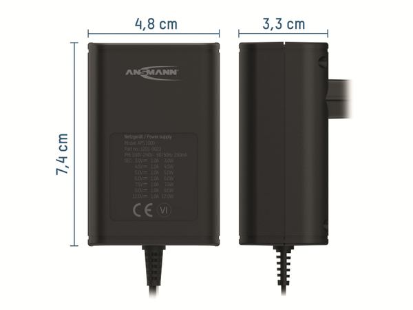 ANSMANN Universal-Netzteil APS 1000, 12W, Ladestrom max. 1A, 3-12V- - Produktbild 7