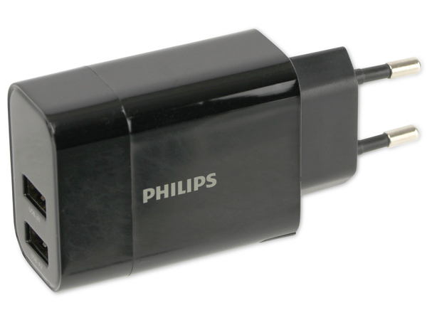 PHILIPS USB-Lader 2-fach, 17W, 2x USB, 1...2,4A, schwarz