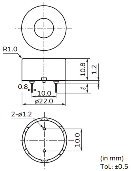 MURATA Piezo-Schallwandler, Signalgeber PKM22EPPH20R5P-BU, 22 mm - Produktbild 3