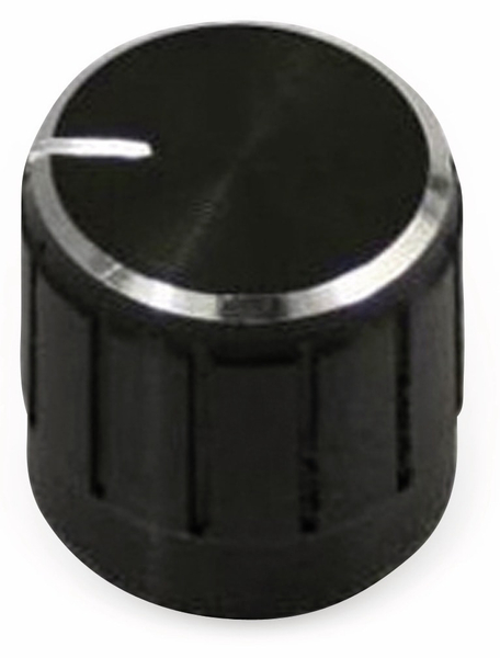 Aluminium-Drehknopf mit Zeigernase, 15x18 mm, schwarz
