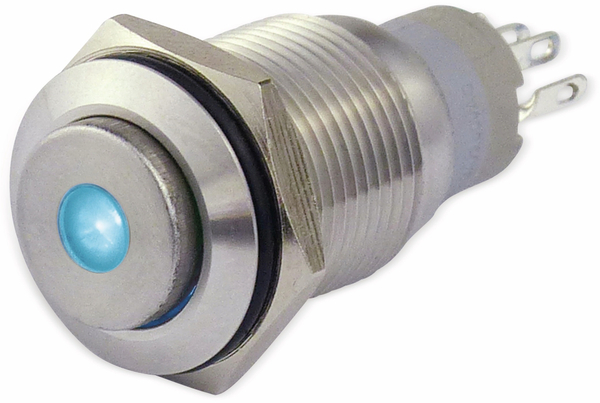 Metalltaster 16 mm mit LED Punktbel. blau, 1 x UM, 250 V~, 3 A