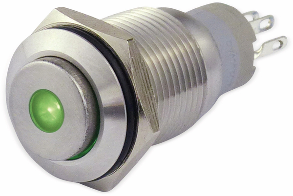 Metalltaster 16 mm mit LED Punktbel. grün, 1 x UM, 250 V~, 3 A