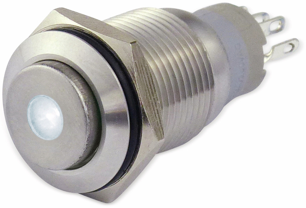 Metallschalter 16 mm mit LED Punktbel. weiss, 1 x UM, 250 V~, 3 A