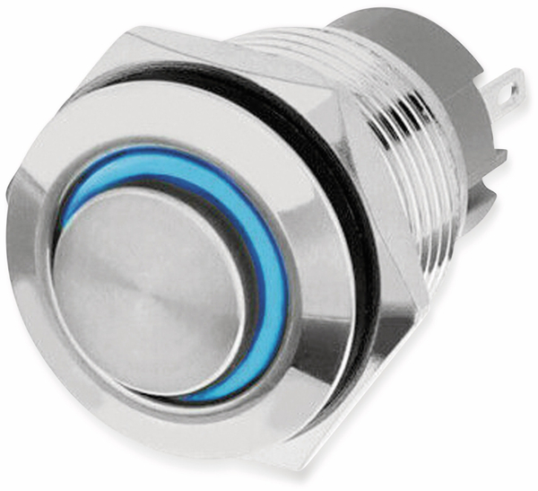 LED-Druckschalter, Ringbeleuchtung blau 12 V, Ø16 mm, 5 A/48 V