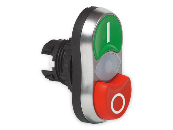 BACO Befehls- und Meldegeräte, L61QK21, Doppeldrucktaster beleuchtbar flach/hoch, 1/0,grün/rot, 22mm