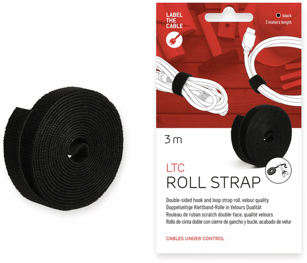 Label The Cable Klett-Rolle Roll Strap, 3 m, 16 mm, schwarz