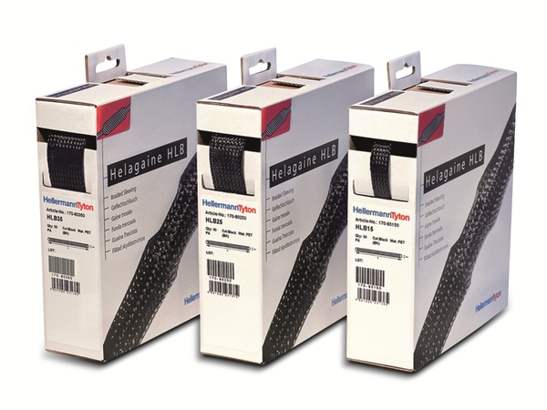 HELLERMANNTYTON Geflechtschlauch, aufweitbar, 170-80250, HLB25-PET-BK, schwarz,10 Meter, Spenderbox - Produktbild 3