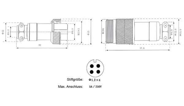 Hochstrom Steckverbinder-Set, 4-polig, Ø 12 mm, Schraubverschluss - Produktbild 3
