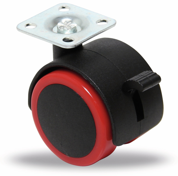 BGS TECHNIC Lenk-Doppel-Laufrolle, rot/schwarz, Ø 50 mm, mit Bremse