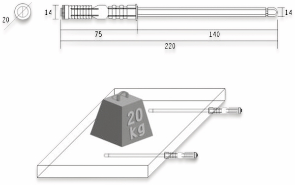 Regalbodenträger, Tablarträger, M14x140 mm - Produktbild 2