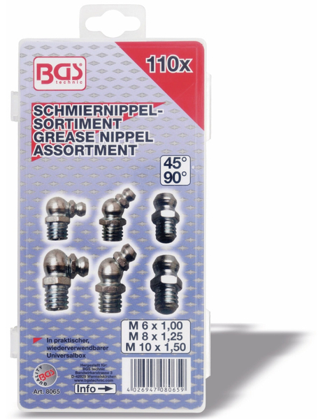 BGS TECHNIC Schmiernippel-Set, 8065, 110-teilig - Produktbild 3