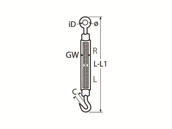 MARINETECH Seilspanner Edelstahl A4, M3, 130 mm, Auge Haken - Produktbild 2