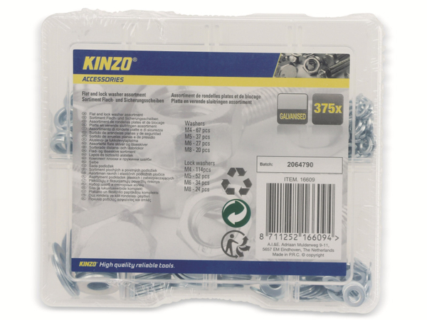 KINZO Flach- und Sicherungsscheiben-Sortiment, 375 Stück