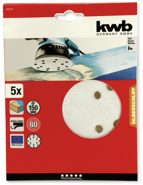 KWB Exenter-Schleifscheiben-Set, Ø150mm, Körnung 80, 5 Stück