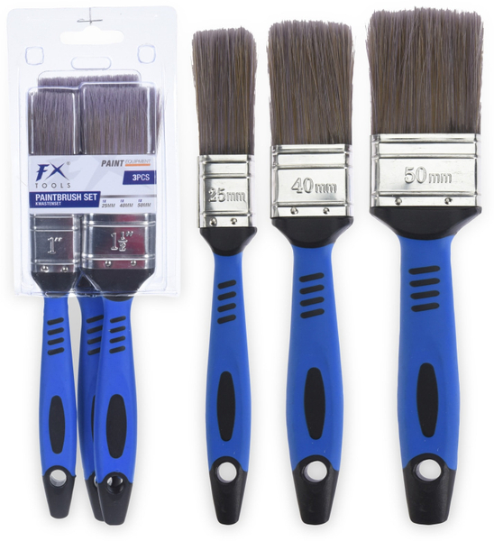 Flachpinselset, 3-teilig, 25 mm,40 mm, 50 mm, blau/schwarz
