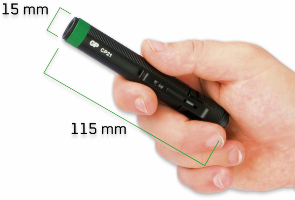GP LED-Taschenlampe CP21, 20 lm,115 mm, schwarz/grün - Produktbild 2