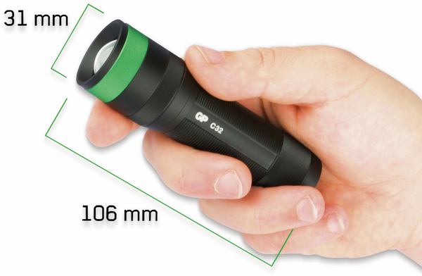 GP LED-Taschenlampe Activity C32, 300 lm,106 mm, schwarz/grün - Produktbild 2