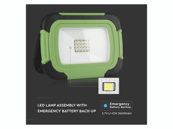 V-TAC LED-Fluter VT-10-R, 10 W, 4000 K 700 lm, Akkubetrieb, grün/schwarz - Produktbild 5