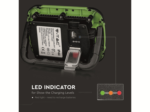LED-Fluter VT-20-R, 20 W, 1400 lm, 4000 K, Akkubetrieb, grün/schwarz - Produktbild 4