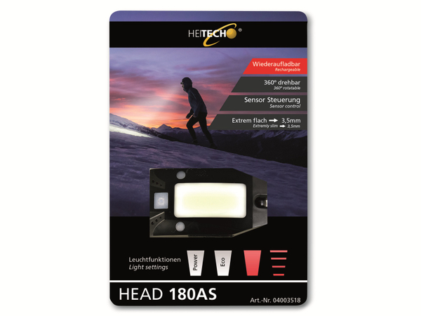 LED-Stirnlampe HEAD180AS-Sensor 2W, 180lm, aufladbar, schwarz - Produktbild 2
