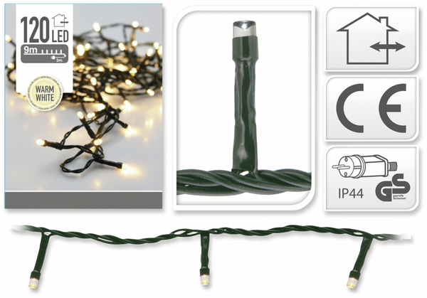 LED-Lichterkette, 120 LEDs, warmweiß, 230V~, IP44, Innen/Außen, grün - Produktbild 4