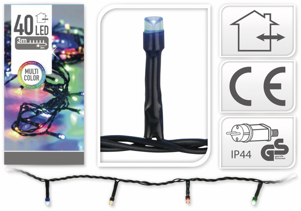 LED-Lichterkette, 40 LEDs, bunt, 230 V~, IP44, Innen/Auße - Produktbild 4