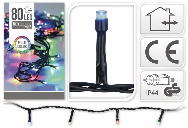 LED-Lichterkette, 80 LEDs, bunt, 230V~, IP44, Innen/Außen - Produktbild 4