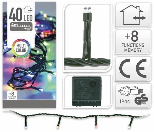 LED-Lichterkette, 40 LEDs, bunt, 230V~, IP44, 8 Funktionen, Memory - Produktbild 4